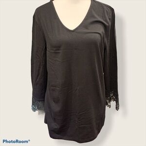 Denim & Co Black 3/4 Bell‎ Sleeve Top- Sz S NWOT
